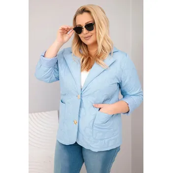 Dámská bunda Plus Size prošívaná květinová s límcem a kapsami modrá UNI