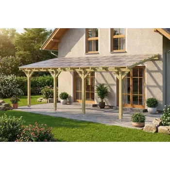 Pergola Dřevěná pergola ke zdi domu 800x300