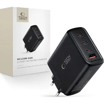 Tech-Protect | Tech-Protect NC120W GaN síťová nabíječka USB / 3x USB-C 120W PD QC, černá