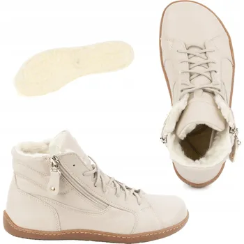 Dámská zimní obuv Dámské Zimní Boty Barefoot 1261 Přírodní béžové Dva Zipy Šněrovací 38