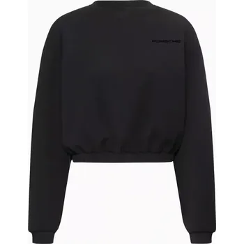 PORSCHE Crew-neck jumper Cayenne Electric Lifestyle Svetr dámský s výstřihem ke krku krátký volnočasový sportovní černá (Zkrácený svetr s žebrovanými manžetami ze super měkkého materiálu.)
