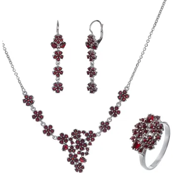 Souprava šperků Stříbrný set šperků 1402 s českým granátem, rhodiovaný - květina Velikost: 54, Zapínání: klapka