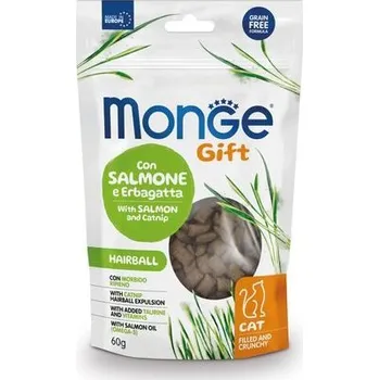 Krmivo pro kočku MONGE GIFT Cat Plněné polštářky s lososem a šantou kočičí 60g/10