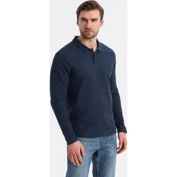 Pánské tričko Pánské tričko BASIC s dlouhým rukávem a polo límcem - tmavě modré V3 OM-POBL-0114 - M