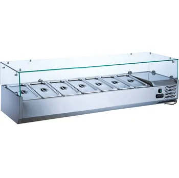 TECHNICA [Sada] 7xGN1/4 chladicí deska, 1500x335x435 mm + 7x GN 1/4 nádoba 150 mm z nerezové oceli s víkem