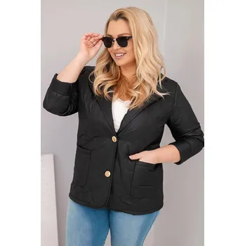 Dámská bunda Plus Size prošívaná s květinami s límcem a kapsami černá UNI