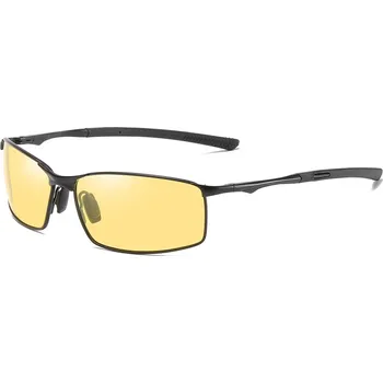 Sluneční brýle Techsuit - Sluneční brýle polarizační (559) - pro muže, s UV ochranou a kovovým rámem, obdélníkové - černé / žluté