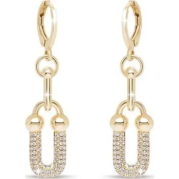 Náušnice Biju Pozlacené náušnice 14K, visací oválky se zirkony 1003099