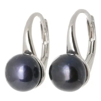 Náušnice Dámské stříbrné naušnice s černou perlou STNAU1097F