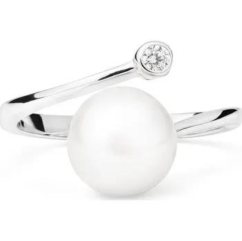 Prsten ANNA PERLY Elegantní stříbrný prsten s pravou bílou sladkovodní perlou a zirkony Velikost prstenu: 55, Barva perly: bílá