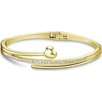 Náramek Pozlacený pevný ocelový náramek srdce se zirkony Lotus Style | Elegantní design | Snadné zapínání | Ověřeno 1000+ zákazníky | Záruka 24 měsíců | Kvalitní šperky | ROMERO pozlacená chirurgická ocel, zirkony