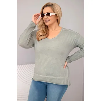 Dámská halenka Dámská blůza Plus Size s V výstřihem a delším zadním dílem khaki UNI