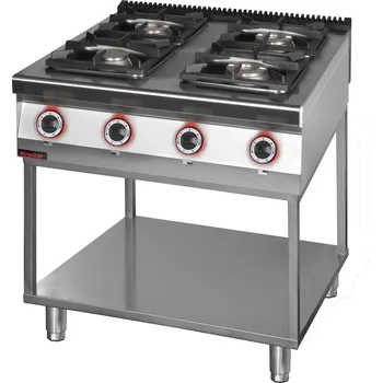 Sporák KROMET Plynový sporák se 4 hořáky 1x4,5 kW + 1x7,5 kW + 2x9 kW na rámovém podstavci, 900x900x900 mm | KROMET, 900.KG-4.T