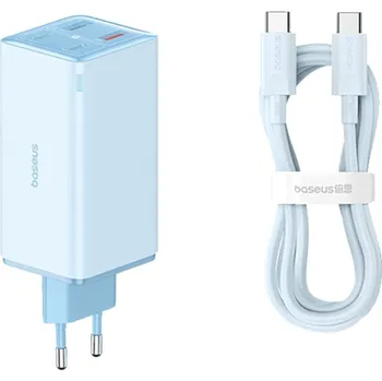 Datový kabel Baseus - Nástěnná nabíječka GaN6 Pro (P10162705312-00) - Včetně kabelu typu C, 2x USB, 2x typ C, 100W, 100W, 20V, 5A, 1m - modrá