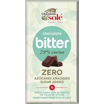 Čokoláda Hořká čokoláda 72% kakao bez přidaného cukru se stévií KETO 100 g sole