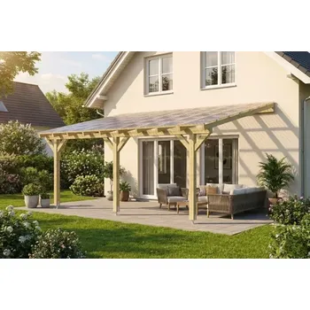 Zahradní stavba Dřevěná pergola ke zdi domu 600x450