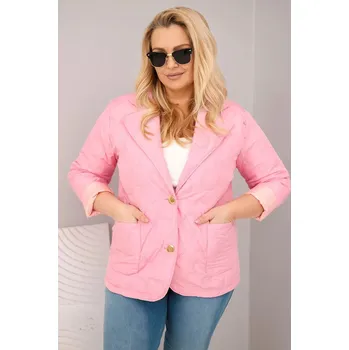 Dámská bunda Plus Size prošívaná květinami s límcem a kapsami jasně růžová UNI