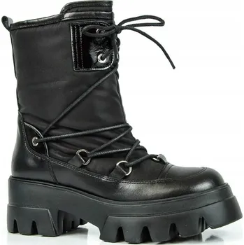 Dámské kozačky CARINII B8428 TRAPÉRY SNĚHULE KOŽENÉ ČERNÉ 38