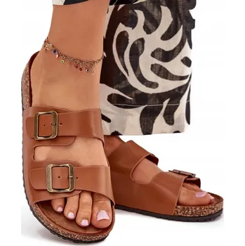 Dámské pantofle NAZOUVÁKY NA KORKOVÉ PLATFORMĚ DVA NASTAVITELNÉ POPRUHY SPONY CAMEL 39