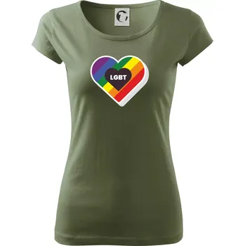 Dámské tričko LGBT srdce duhové - Dámské triko Pure - XS ( Khaki )