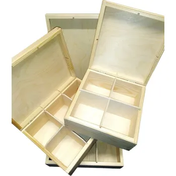 Dřevěná krabička na čaj k dekorování pryskyřicí Velikost: 4 komory