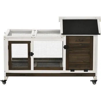 Bouda PawHut pro malá zvířata, pro zakrslé králíky, morčata, s kolečky, 108 x 58 x 73,5 cm, káva