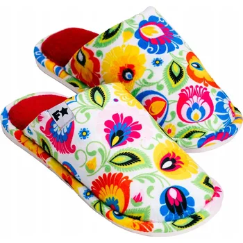 Dámská obuv PANTOFLE FOLK - ŁOWICKÉ VZORY - BÍLÉ VELIKOST 39-40 FOLKSTAR