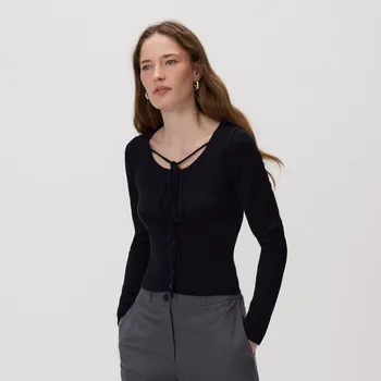 Dámský svetr Reserved - Svetr s vázáním - černý - 470HH-99X - 470HH-99X-XL