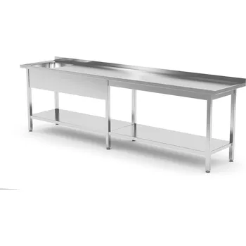 Jídelní stůl TECHNICA Stůl s jedním umyvadlem, levý s policí 2500x600x850 mm | TECHNICA, 2136L2560