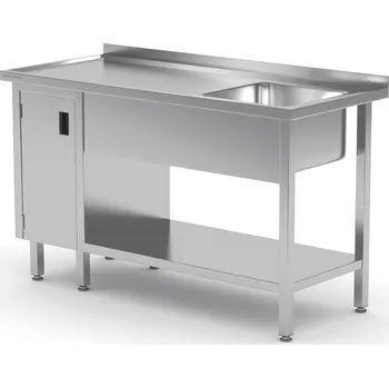 Nerezový dřez TECHNICA Stůl s jedním dřezem na pravé straně se skříňkou a policí 1500x700x850 mm | TECHNICA, 217P1570