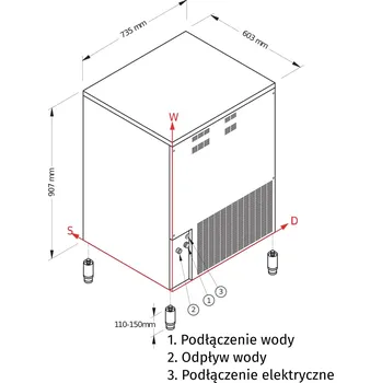 Domácí spotřebič NTF Plná kostka ledu 88 kg/24 h, objem zásobníku 40 kg, vzduchem chlazený s vypouštěcím čerpadlem, 0,8 kW, 735x603x910 mm | NTF, SL 180 A DP