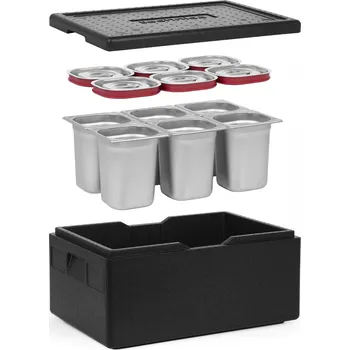 TECHNICA [Sada] Izolovaná nádoba GN 1/1 200 mm + 6x nádoba GN 1/6, 200 mm, z nerezové oceli + víka se silikonovým těsněním