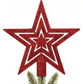 Vánoční dekorace Červená hvězda na vánoční stromeček, lesklá špička 20 cm