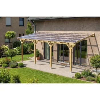 Zahradní stavba Dřevěná pergola ke zdi domu 750x350