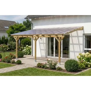 Pergola Dřevěná pergola ke zdi domu 600x400