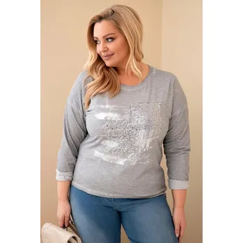 Dámská halenka Dámská blůza Plus Size s potiskem a delším zadním dílem šedá UNI