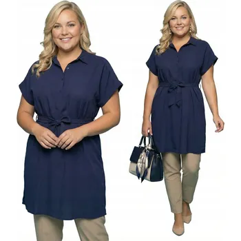 Dámská tunika Tmavě modrá tunika s páskem, plus size, velikost 50