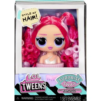 Panenka L.O.L. Surprise! Swap Mini Tweens česací hlava, růžová kudrnatá
