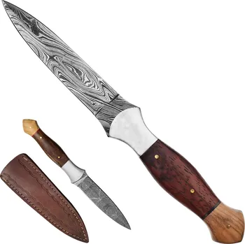 kapesní nůž PAK Damašková dýka "CHEROKEE " s koženým pouzdrem