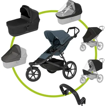 Kočárek Akční set Thule Urban Glide 3 Dark Slate s magnetickou sponou + korba + pláštěnka + moskytiéra + madlo + pláštěnka na korbu + moskytiéra na korbu