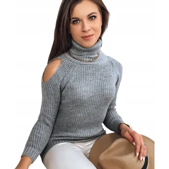 Dámský svetr DStreet dámský svetr šedý klasický ke kyčlím univerzální velikost