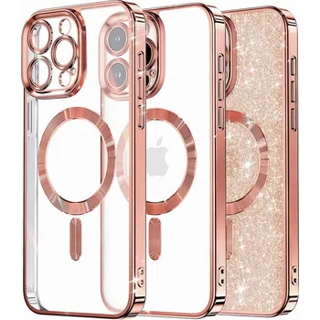 Pouzdro na mobilní telefon Techsuit - Luxusní třpytivý MagSafe - iPhone 12 Pro - růžově zlatý