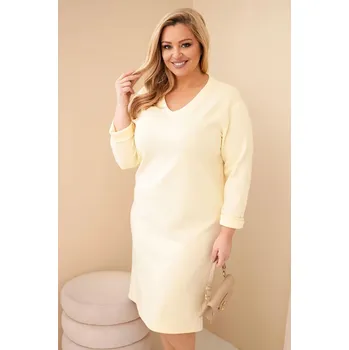 Dámské šaty Dámské šaty Plus Size máslové s výstřihem do V a rukávem žlutá UNI
