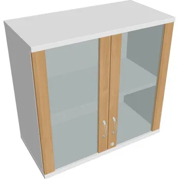 Policová skříň Skříň dveře sklo SZ 2 80 02 H (Horní) Zamykací - DUB , BÍLÁ