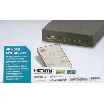 Digitus 4K HDMI 1.3 přepínač 3x1, včetně dálkového ovládání