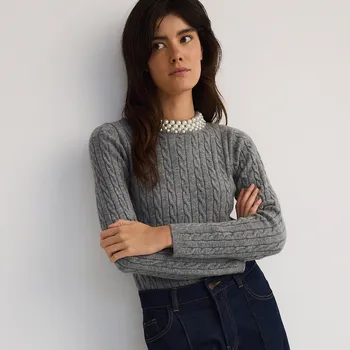 Dámský svetr Reserved - Svetr s ozdobným výstřihem - středně šedá - ZQ683-85M - ZQ683-85M-S