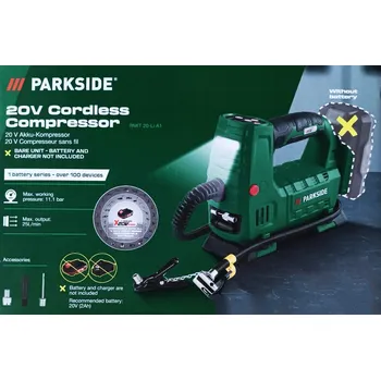 Kompresor PARKSIDE PAKT 20 Li A1 bez akumulátoru a nabíječky