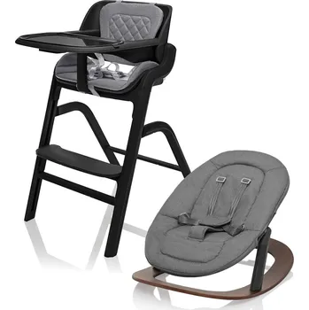 Jídelní židlička ZOPA set židlička Inspira + novorozenecký set + houpací základna, Berry Black