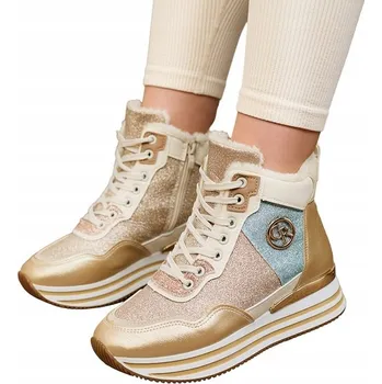 Dámské tenisky ZLATÉ DÁMSKÉ ZATEPLENÉ SNEAKERS BOTY KAWELLAS 38