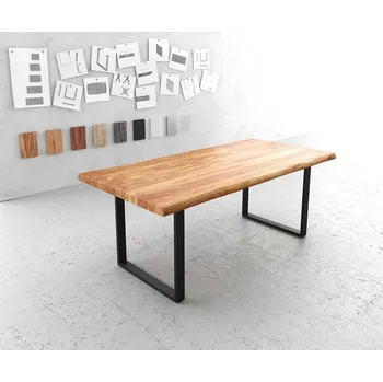 Jídelní stůl DELIFE Jídelní stůl Edge 200x100 XL akácie přírodní kov černý Live-Edge